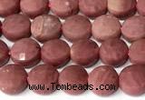 CCB1411 15 inches 6mm faceted coin pink wooden jasper beads