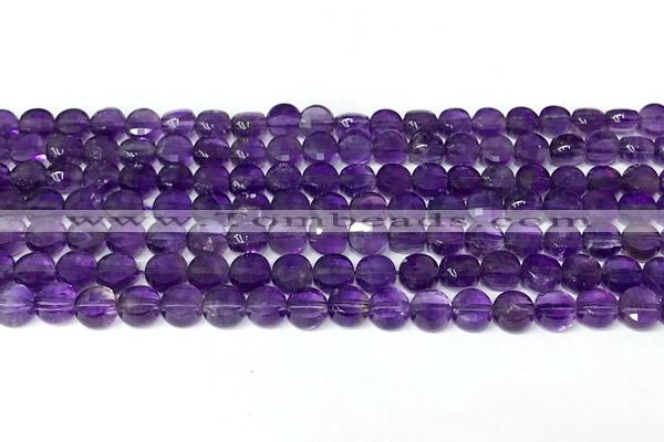 CCB1414 15 inches 6mm faceted coin amethyst beads
