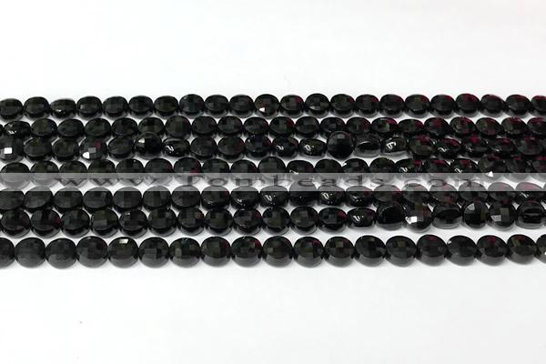 CCB1418 15 inches 6mm faceted coin black spinel beads