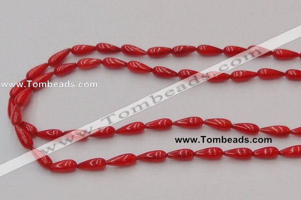 CCB142 15.5 inches 5*12mm teardrop red coral beads wholesale