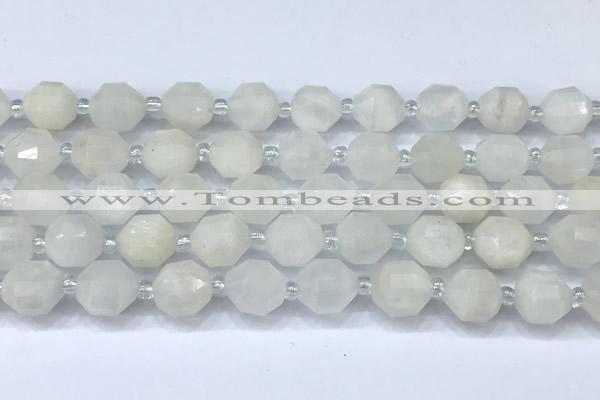 CCB1451 15 inches 9mm - 10mm faceted white moonstone beads