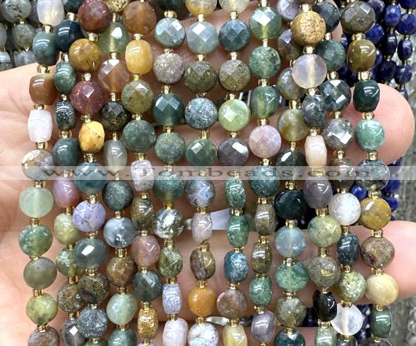CCB1740 15 inches 6mm faceted coin Indian agate beads