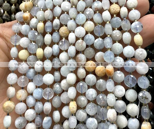 CCB1835 15 inches 6mm faceted coin aquamarine gemstone beads