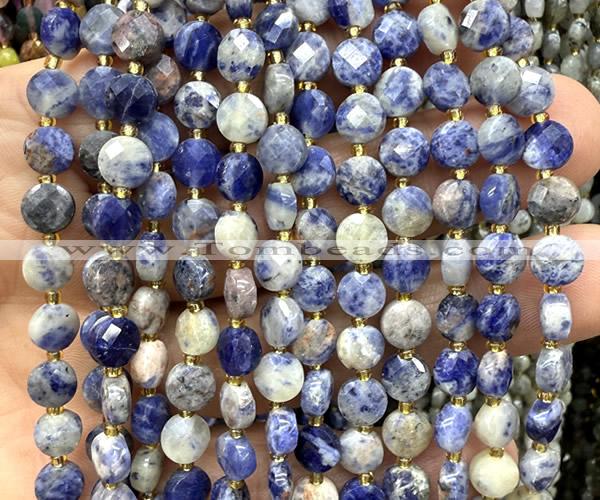 CCB1839 15 inches 6mm faceted coin orange sodalite beads
