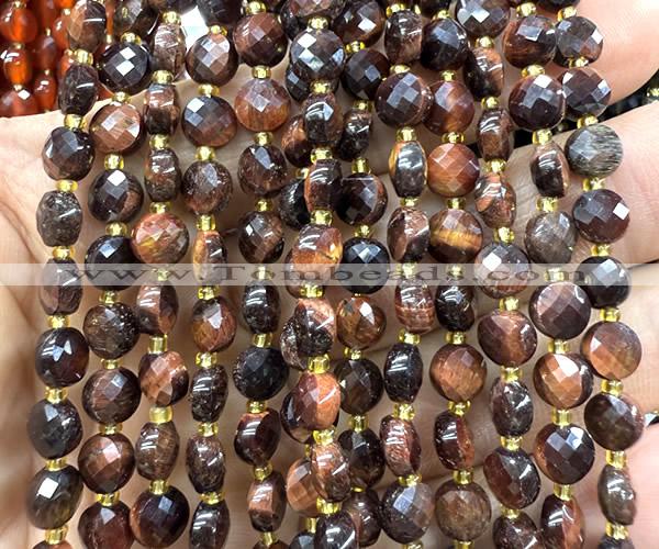 CCB1852 15 inches 6mm faceted coin red tiger eye beads