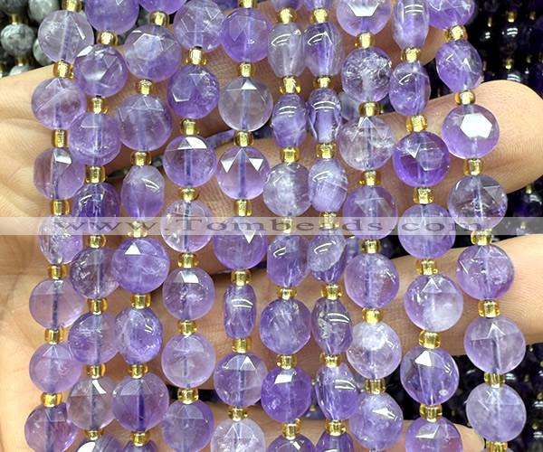 CCB1903 15 inches 8mm faceted coin amethyst gemstone beads
