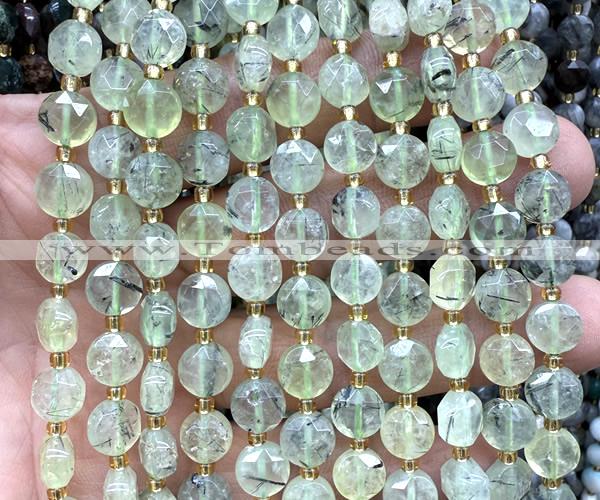 CCB1907 15 inches 8mm faceted coin green rutilated quartz beads