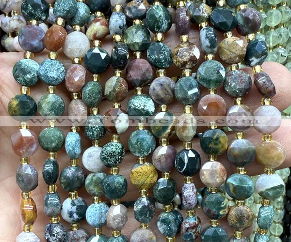 CCB1935 15 inches 8mm faceted coin ocean agate beads