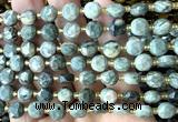 CCB1996 15 inches 8mm faceted coin green wood grain jasper beads