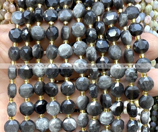 CCB2024 15 inches 8mm faceted coin silver obsidian beads
