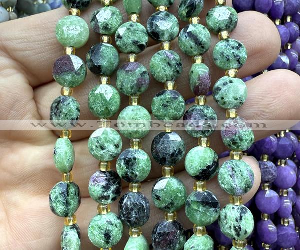 CCB2046 15 inches 8mm faceted coin ruby zoisite beads