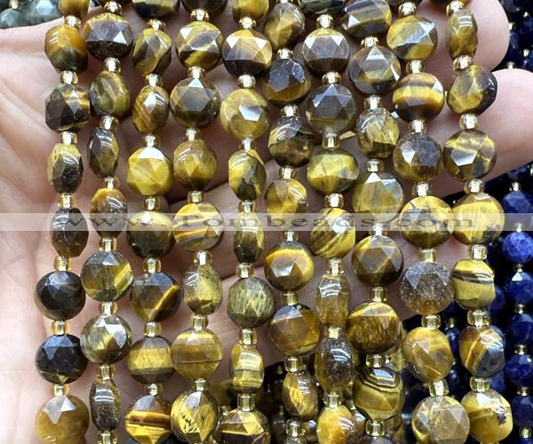 CCB2048 15 inches 8mm faceted coin yellow tiger eye beads