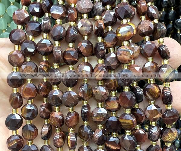 CCB2049 15 inches 8mm faceted coin red tiger eye beads