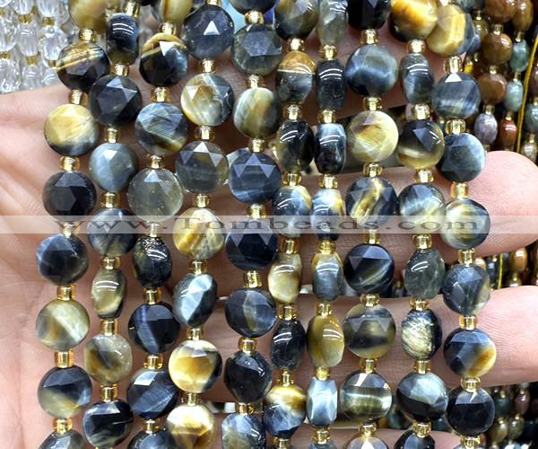 CCB2050 15 inches 8mm faceted coin golden & blue tiger eye beads