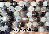 CCB2089 15 inches 10mm faceted coin black rutilated quartz beads