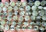 CCB2091 15 inches 10mm faceted coin green rutilated quartz beads