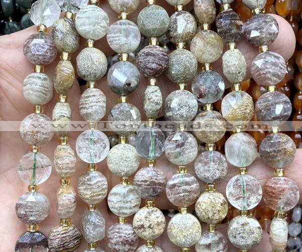 CCB2095 15 inches 10mm faceted coin phantom quartz beads