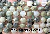 CCB2096 15 inches 10mm faceted coin seaweed quartz beads