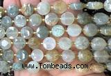 CCB2097 15 inches 10mm faceted coin green rutilated quartz beads