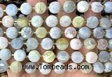 CCB2101 15 inches 10mm faceted coin aquamarine gemstone beads