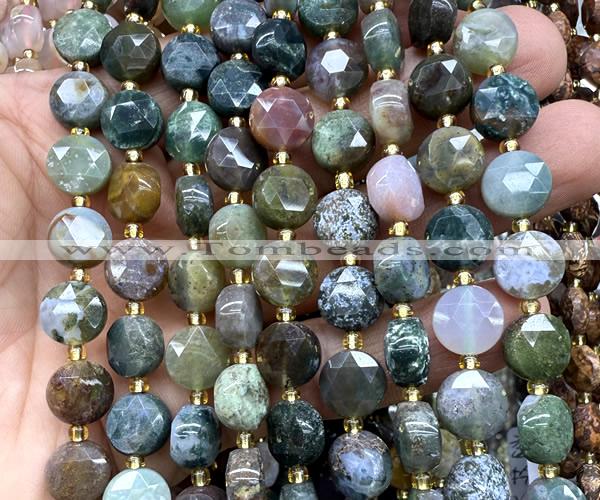CCB2124 15 inches 10mm faceted coin Indian agate beads