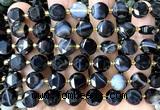 CCB2128 15 inches 10mm faceted coin black banded agate beads