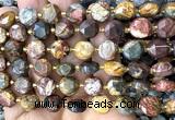 CCB2141 15 inches 10mm faceted coin picasso jasper beads