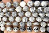 CCB2142 15 inches 10mm faceted coin grey picture jasper beads