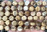 CCB2143 15 inches 10mm faceted coin picture jasper beads