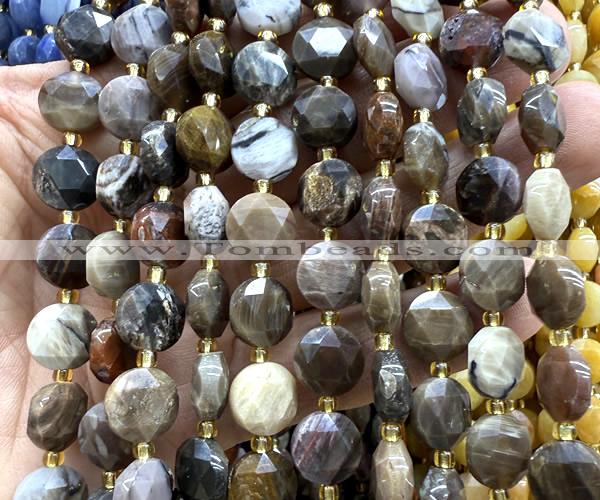 CCB2157 15 inches 10mm faceted coin wooden jasper beads