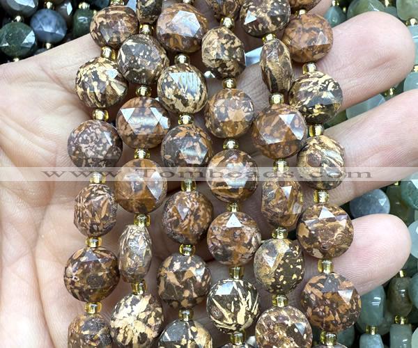 CCB2159 15 inches 10mm faceted coin elephant skin jasper beads