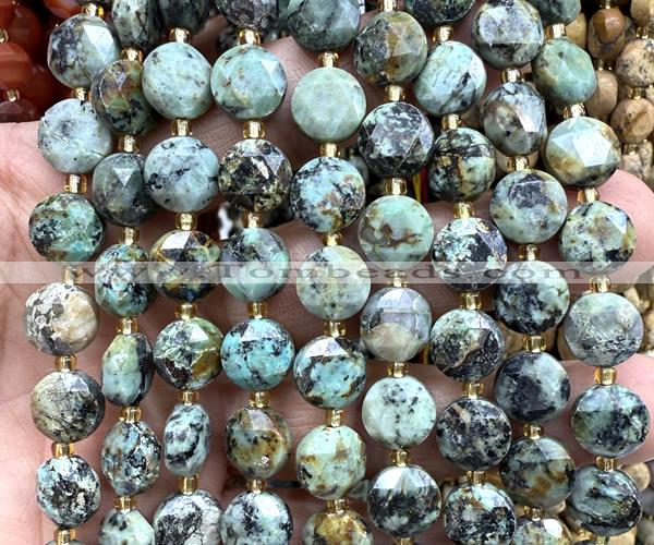 CCB2176 15 inches 10mm faceted coin African turquoise beads