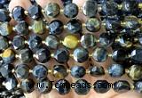 CCB2199 15 inches 10mm faceted coin yellow & blue tiger eye beads