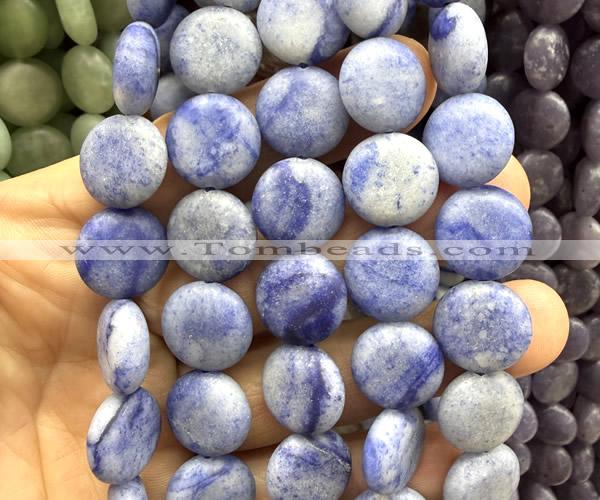 CCB2256 15 inches 15mm flat round matte blue aventurine jade beads