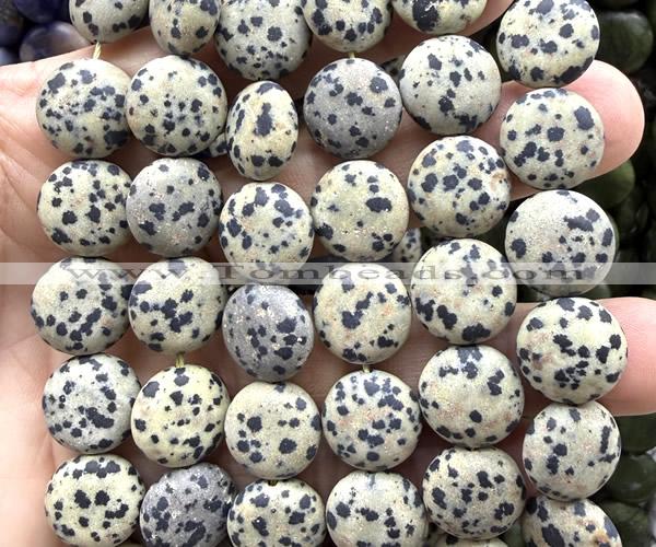 CCB2262 15 inches 15mm flat round matte dalmatian jasper beads