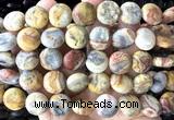 CCB2266 15 inches 15mm flat round matte yellow crazy lace agate beads