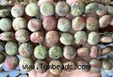 CCB2273 15 inches 15mm flat round matte unakite beads wholesale
