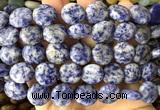 CCB2274 15 inches 15mm flat round matte blue spot stone beads