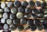 CCB2280 15 inches 15mm flat round matte golden obsidian beads