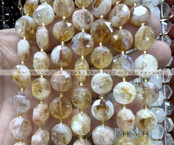 CCB2303 15 inches 12mm faceted coin citrine gemstone beads