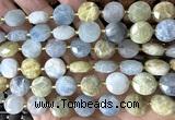 CCB2312 15 inches 12mm faceted coin aquamarine gemstone beads