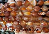 CCB2321 15 inches 12mm faceted coin red banded agate beads