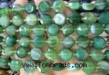 CCB2322 15 inches 12mm faceted coin green banded agate beads