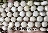 CCB2335 15 inches 12mm faceted coin white fossil jasper beads
