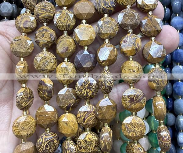 CCB2346 15 inches 12mm faceted coin elephant skin jasper beads
