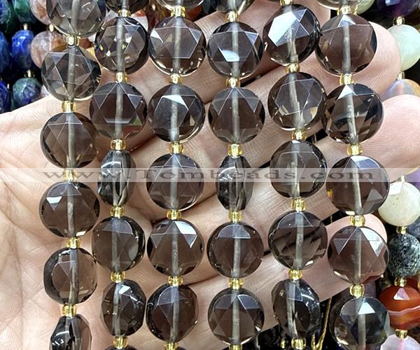 CCB2354 15 inches 12mm faceted coin ice black obsidian beads