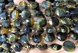 CCB2364 15 inches 12mm faceted coin yellow & blue tiger eye beads