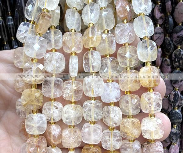 CCB2401 15 inches 10mm faceted square yellow quartz beads