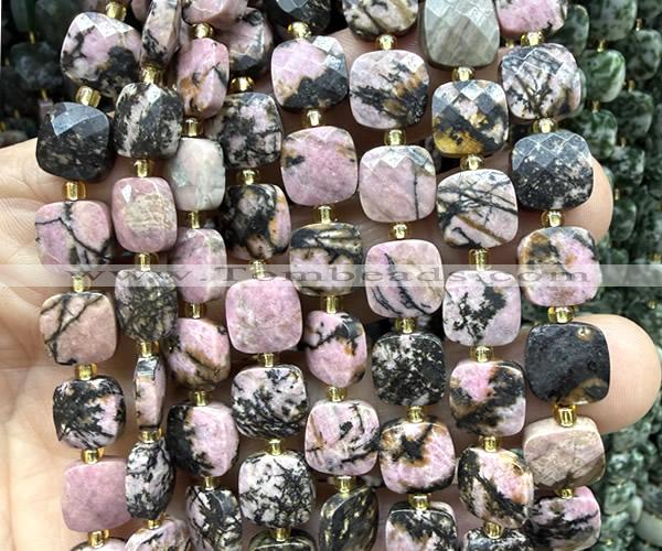 CCB2408 15 inches 10mm faceted square rhodonite gemstone beads