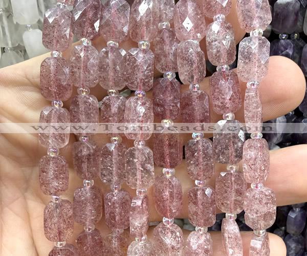 CCB2452 15 inches 9*13mm faceted rectangle strawberry quartz beads